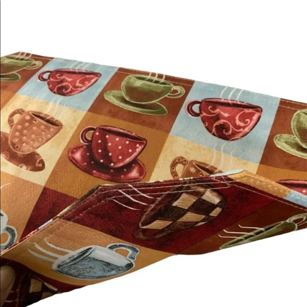 Coffee Cup Theme Placemats Printed Lined Reversible Retro Block Pattern Set of 4